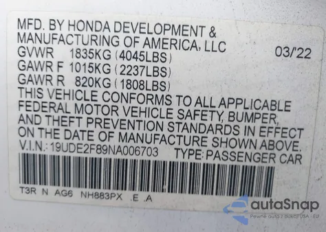 2022 Acura Ilx Premium A-Spec Packages/Technology A-Spec Packages из США, поврежденный, VIN 19UDE2F89NA006703